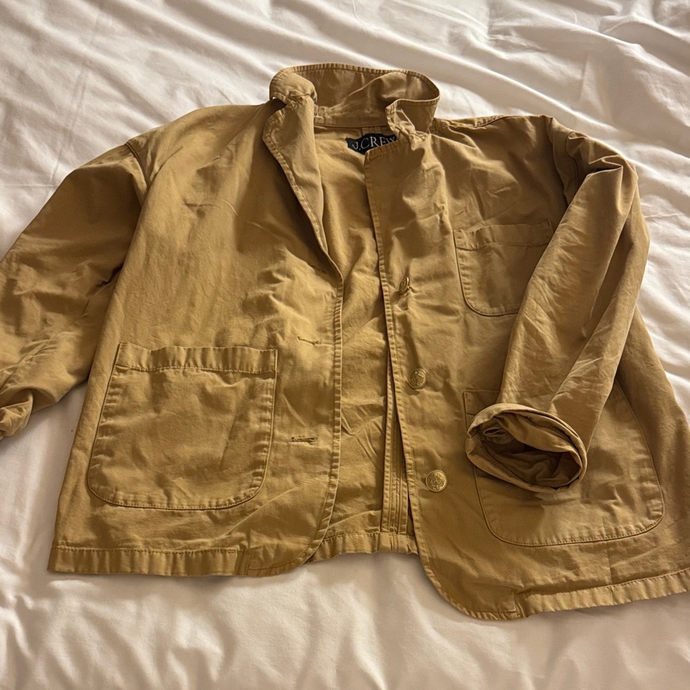 Tan Cotton Blazer with Pockets and Gold Buttons